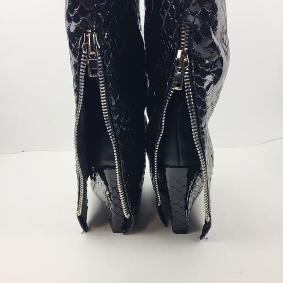 Steve Madden Paley Snake Embossed knee high Boot Pointed Toe wedge Black Size 6M - Picture 9 of 15